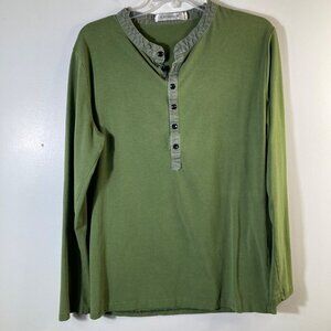 Womens Juishden Button Henley Tee Long Sleeve‎ Green XL